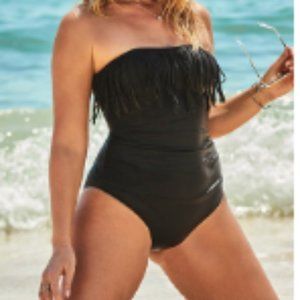 Black Fringe One-Piece Swimsuit